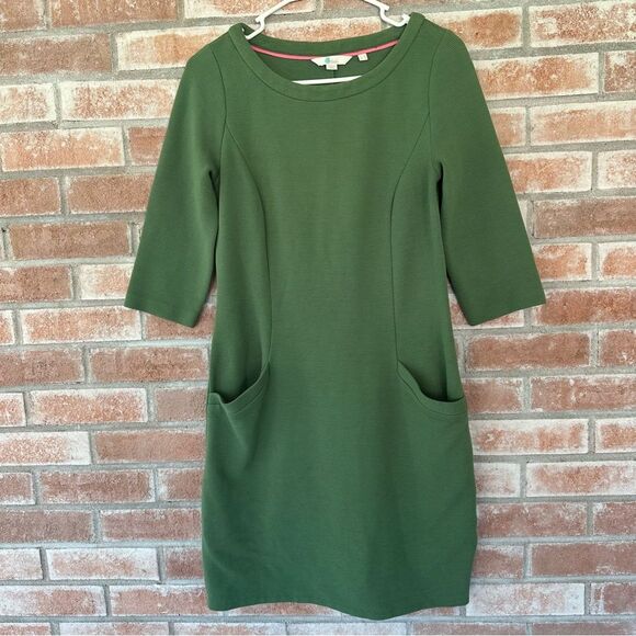 Boden Half Sleeve Structured Shift Dress Green Women’s 4P 4 Petite Pockets - Picture 1 of 8